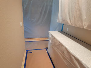 This mold job began as an upstairs patio leak. We investigated, demoed, remediated the mold and passed with flying colors.