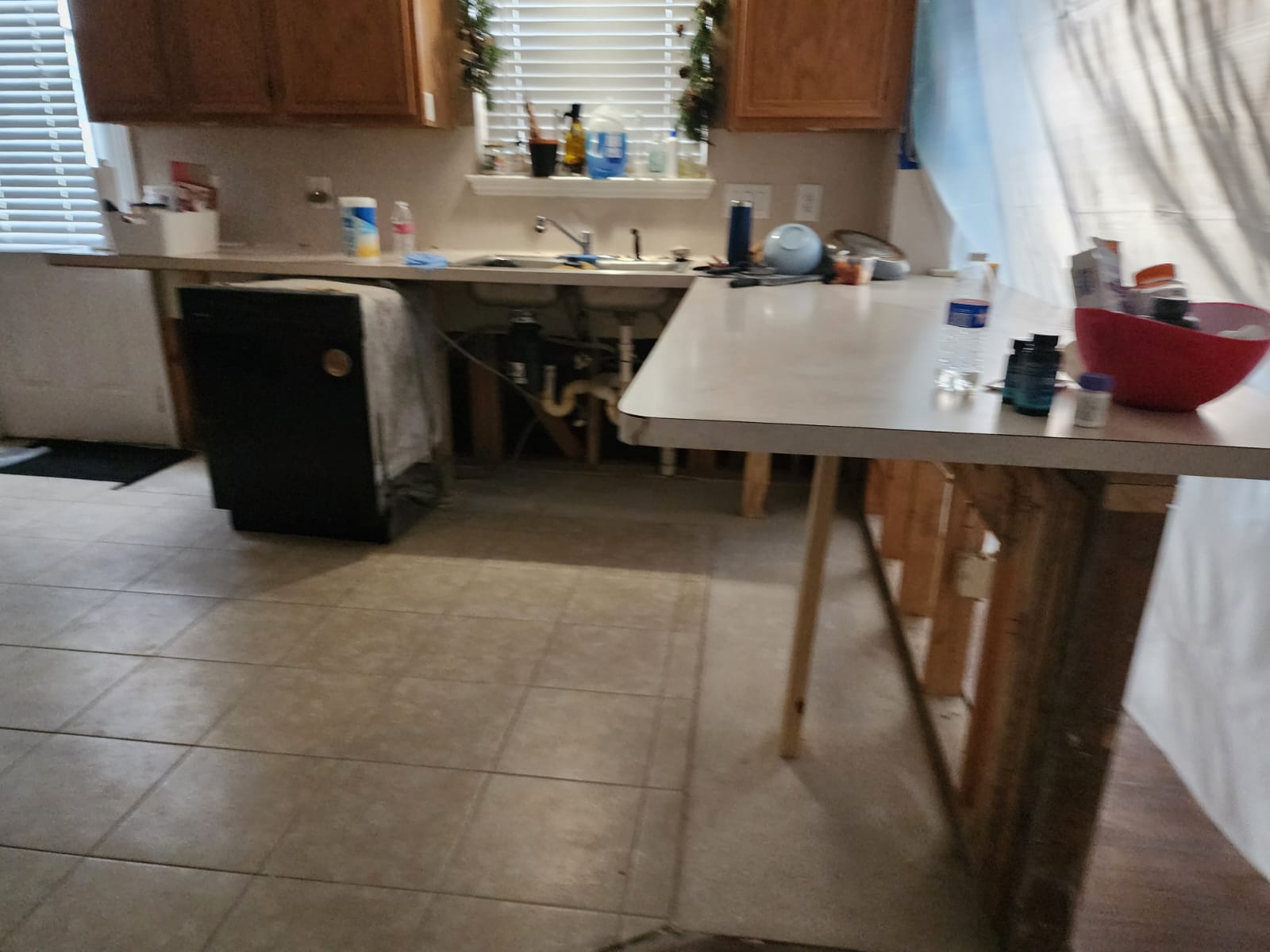 Water damage restoration after upstairs bathroom leak.