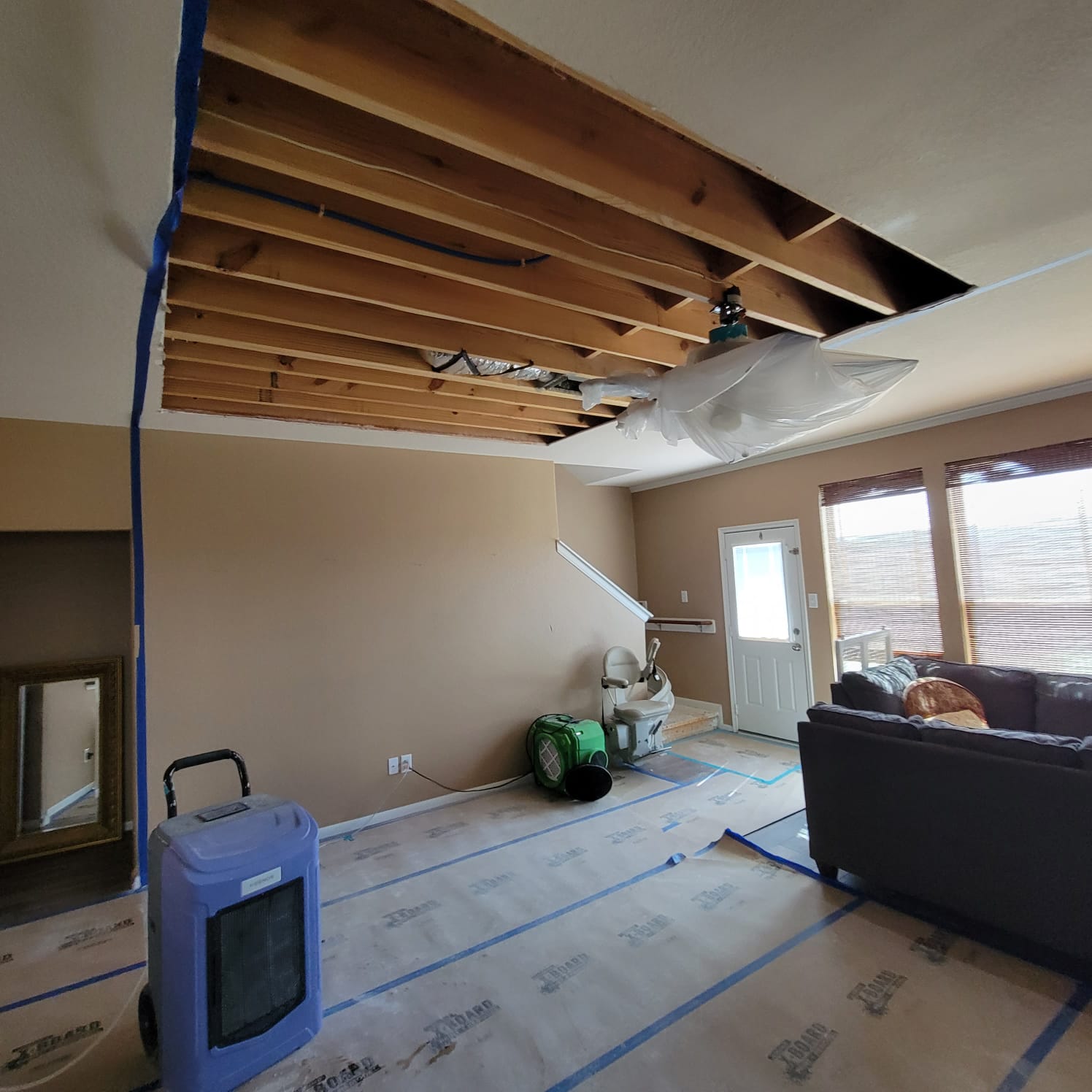 After an AC leak, we extracted all the water and moisture to dry out the property,‍ ran air movers and scrubbers, set containments as well as removed the damaged carpet and drywall