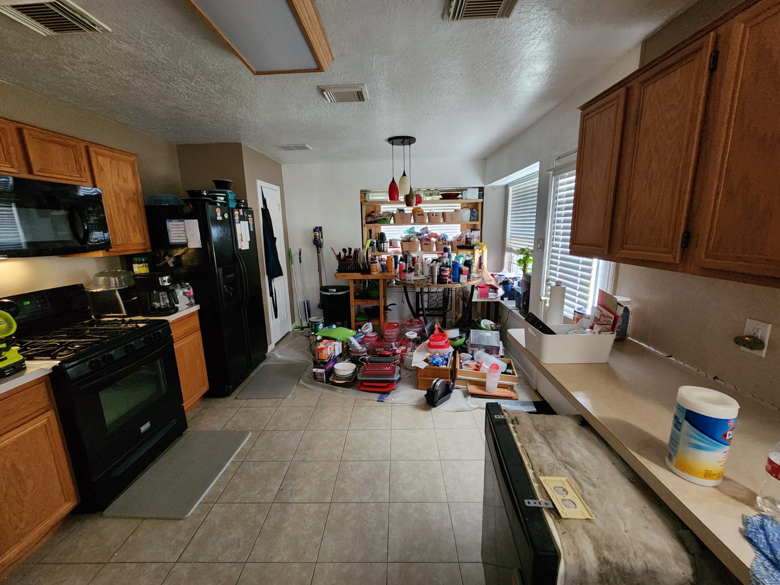 Water damage restoration after upstairs bathroom leak.