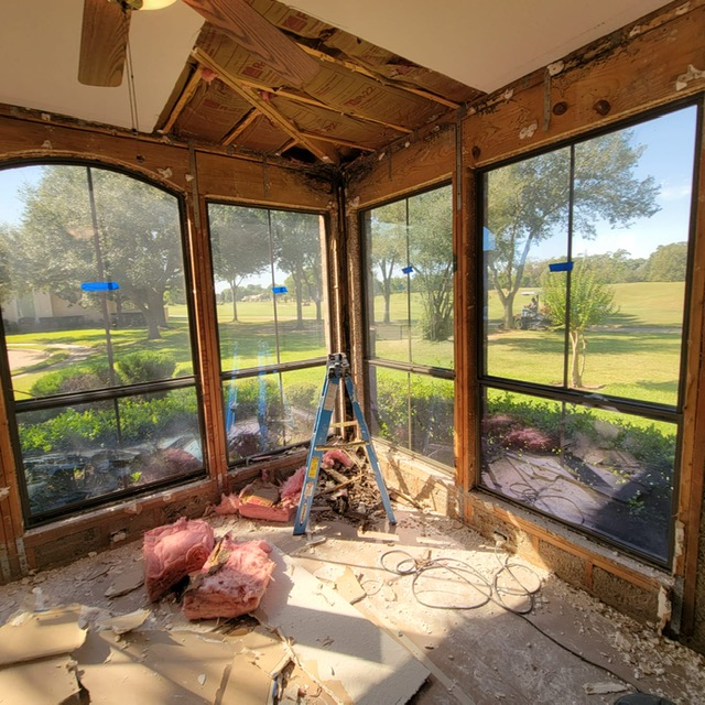 This mold job began as an upstairs patio leak. We investigated, demoed, remediated the mold and passed with flying colors.