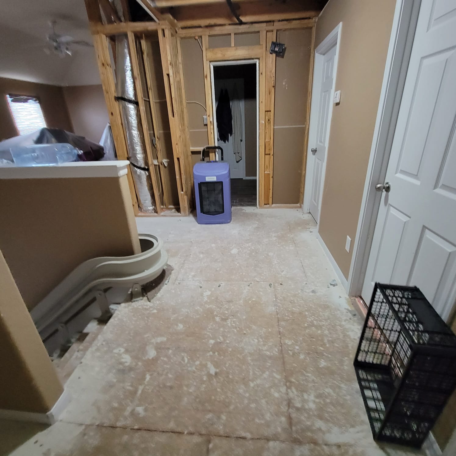 After an AC leak, we extracted all the water and moisture to dry out the property,‍ ran air movers and scrubbers, set containments as well as removed the damaged carpet and drywall