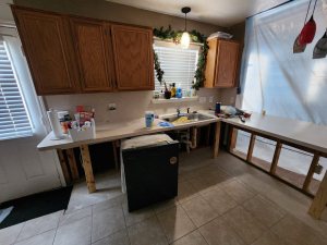 Water damage restoration after upstairs bathroom leak.