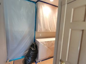 This mold job began as an upstairs patio leak. We investigated, demoed, remediated the mold and passed with flying colors.