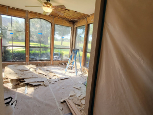 This mold job began as an upstairs patio leak. We investigated, demoed, remediated the mold and passed with flying colors.